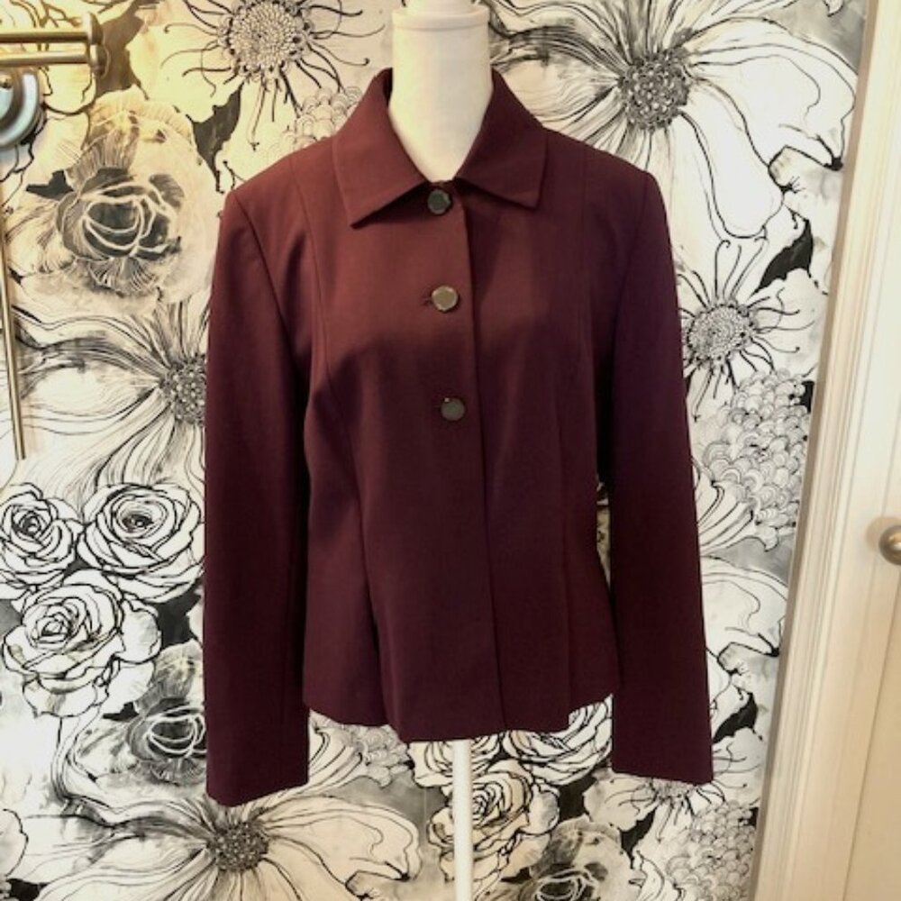 CALVIN KLEIN Women's Stretch Blazer Jacket Purple w/ Button Closure Front SIZE 8